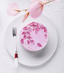 Top View Pink Mousse Cake top view