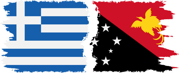Papua New Guinea and Greece grunge flags connection vector