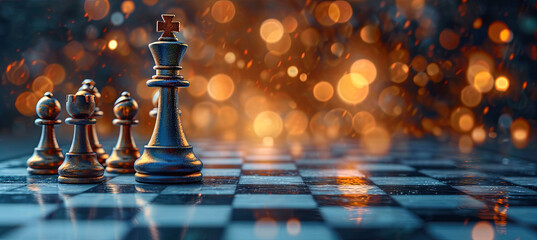 Chess, classic and intellectual game, banner, copy space for text - obrazy, fototapety, plakaty