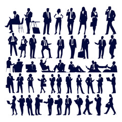 set of business people silhouettes in action vector illustration