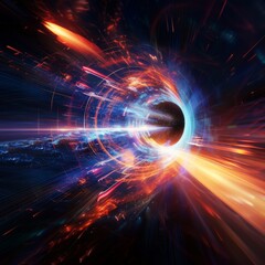 A capsule crossing through a warp gate surrounded by a vortex of light symbolizing rapid time travel