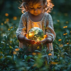 A child holding the Earth, a symbol of hope and the responsibility to protect our planets biodiversity