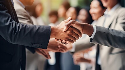 Close-up of a professional handshake with business partners. Close-up of two men shaking hands.