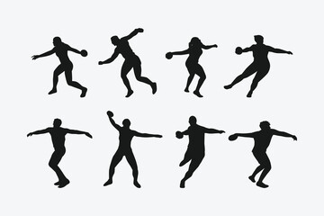 Vector set of silhouettes of discus throw. sport, athletics. Isolated on white background.
