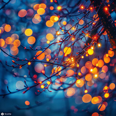 Obraz na płótnie Canvas Bokeh lights on the branches of a tree. Abstract background.