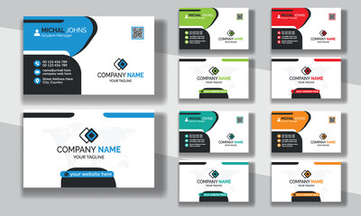 Creative modern clean corporate double-side business card template, personal visiting card, vector illustration, professional simple identity blue, red white and black elegant visiting card.