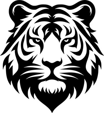 Bold Black and White Tiger Head Vector Illustration