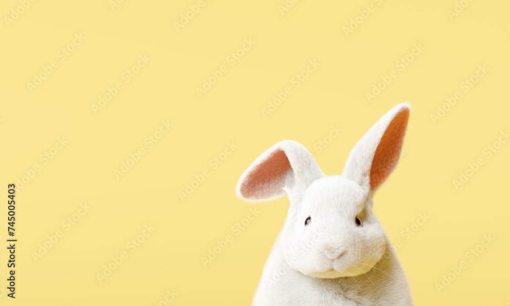 Poster Easter bunny on yellow background. 3d rendering