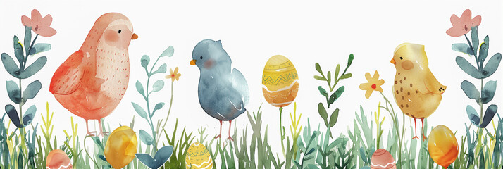 Easter banner, watercolor, banner, copy space.