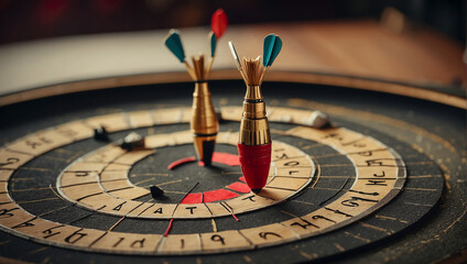 A dart board with the word darts on it