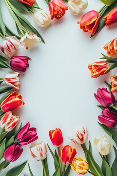 Fototapeta A border adorned with tulips, offering space for additional content. A beautiful frame of spring flowers