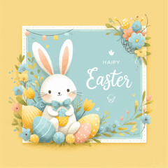 Obraz na płótnie Canvas Easter greeting card with a cartoon rabbit