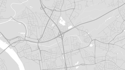 Background Leverkusen map, Germany, white and light grey city poster. Vector map with roads and water.