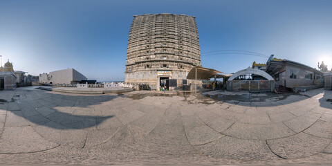 full 360 hdri panorama near tallest hindu shiva statue and castle tower gopuram in india on mountain near ocean in equirectangular spherical seamless projection - obrazy, fototapety, plakaty