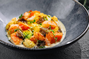 Sweet Potato with Shrimp and Truffle Sauce