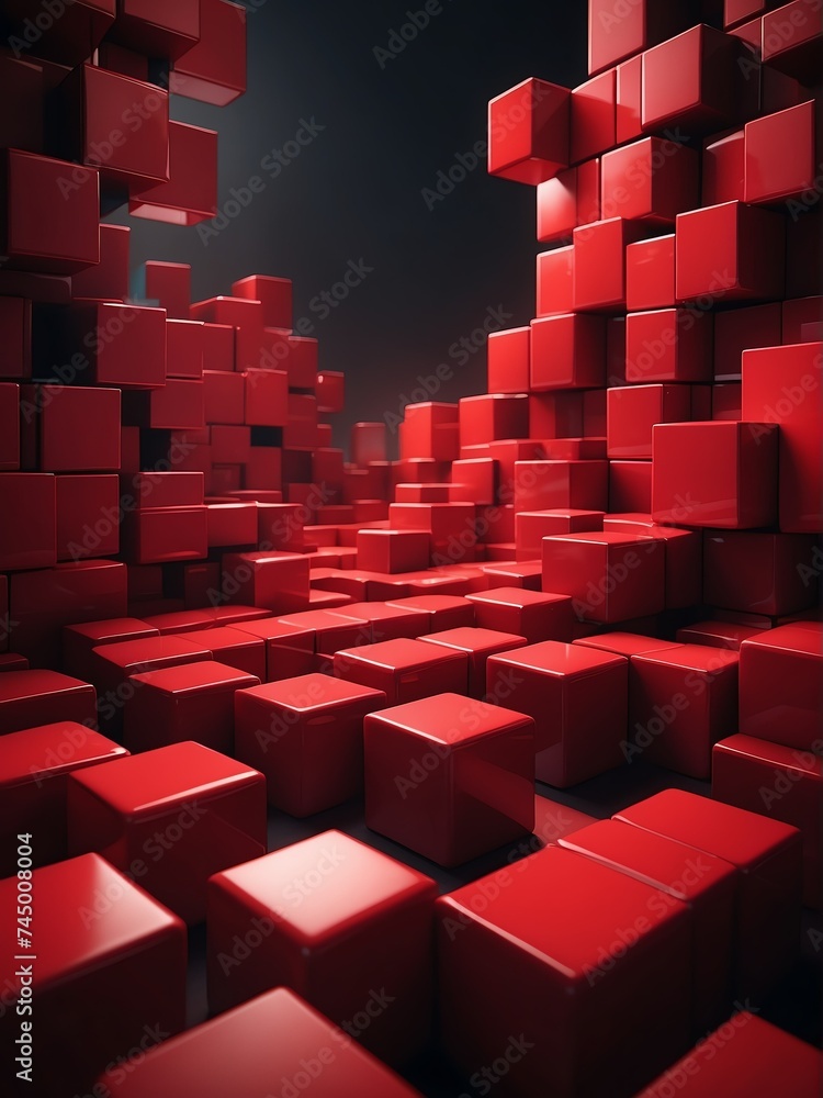 Poster Abstract composition of red d cubes from Generative AI