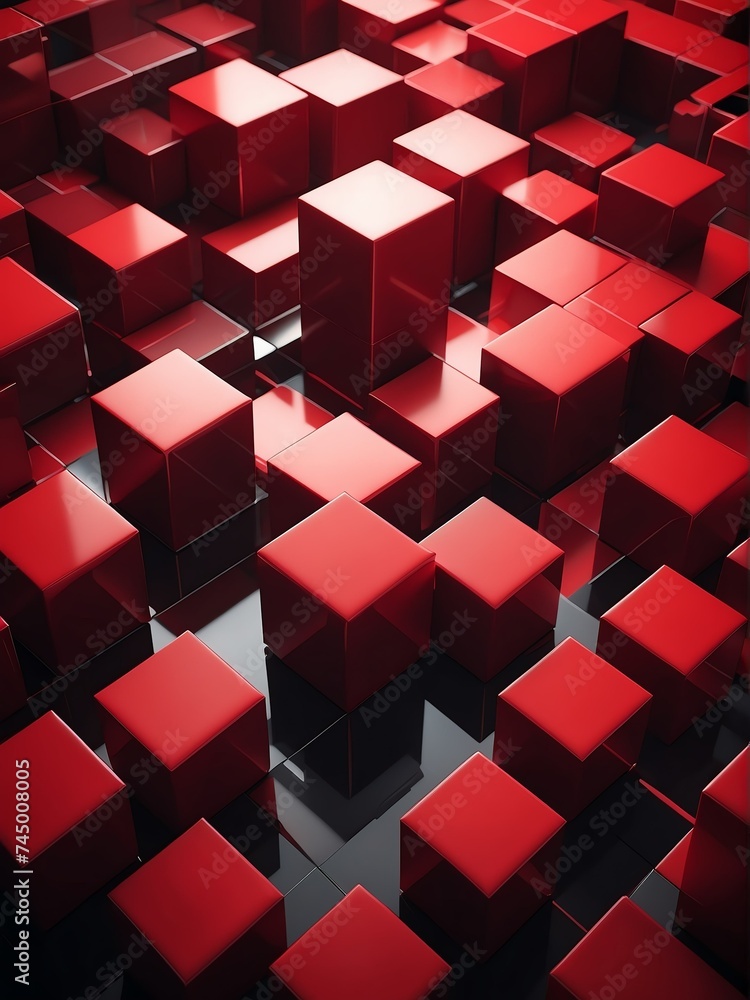 Poster Abstract composition of red d cubes from Generative AI