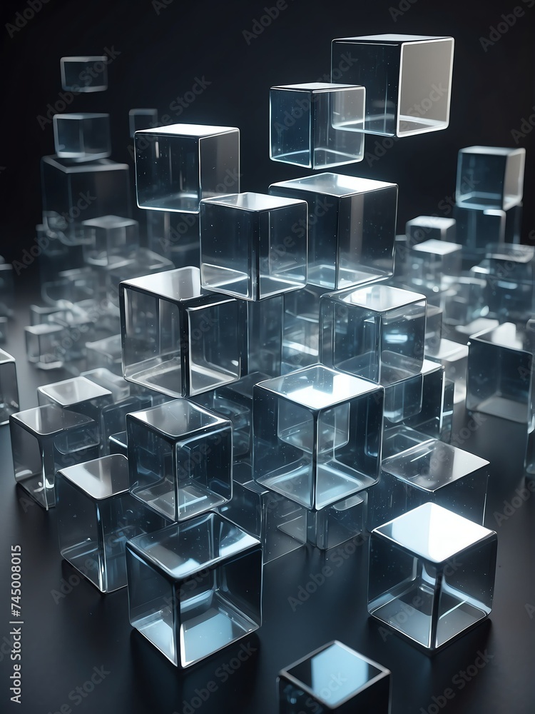 Poster Abstract composition of transparent d cubes from Generative AI