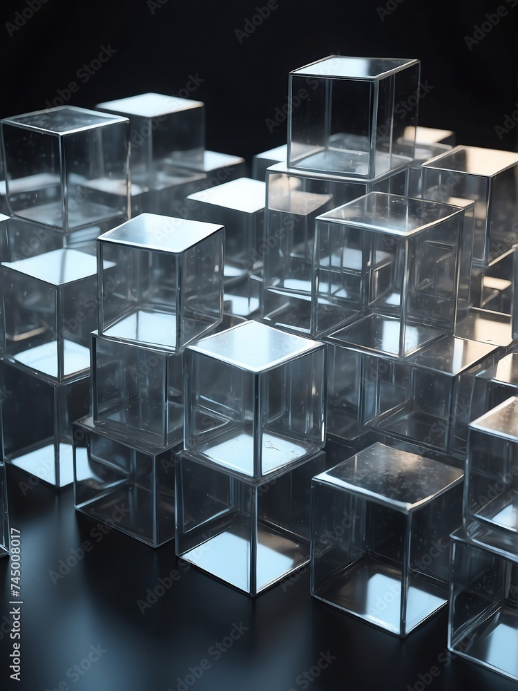 Poster Abstract composition of transparent d cubes from Generative AI