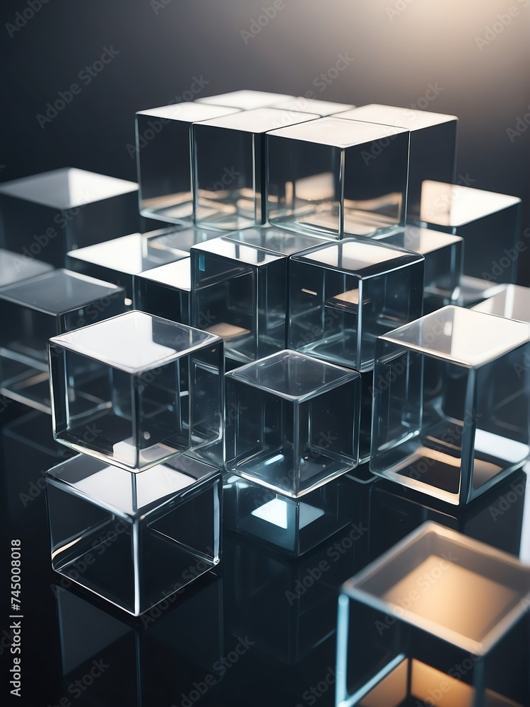 Poster Abstract composition of transparent d cubes from Generative AI