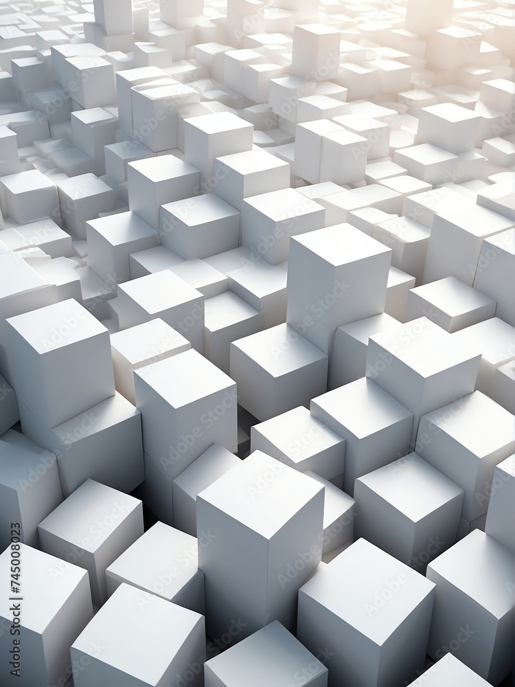 Poster abstract composition of white d cubes from generative ai