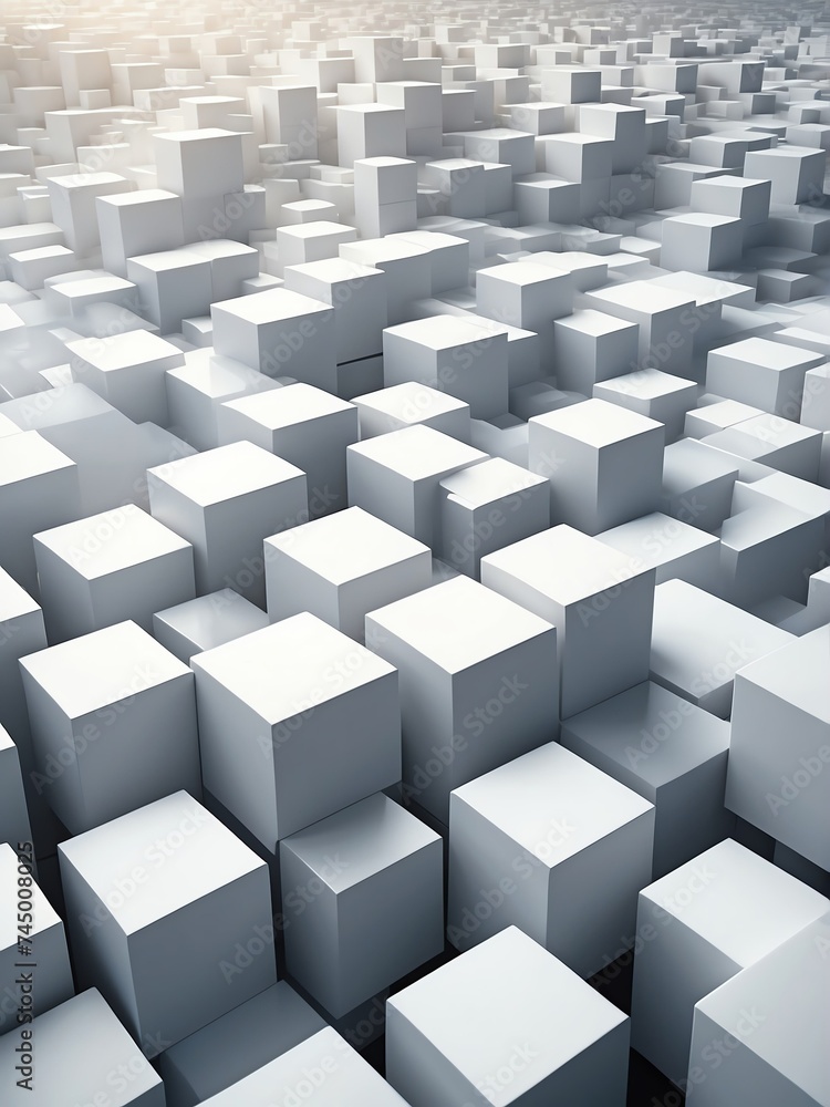 Poster abstract composition of white d cubes from generative ai