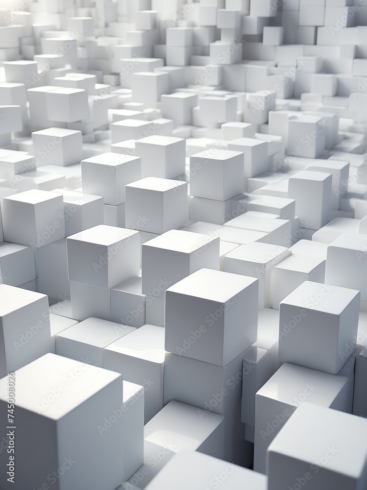 Poster abstract composition of white d cubes from generative ai