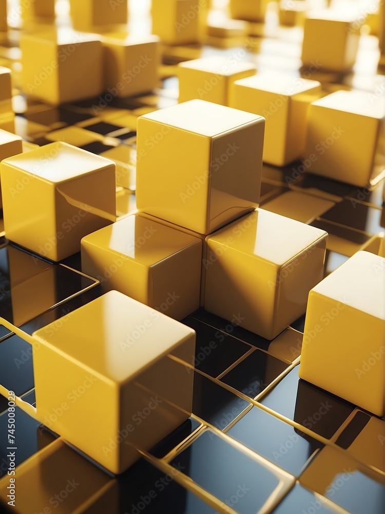 Poster abstract composition of yellow d cubes from generative ai