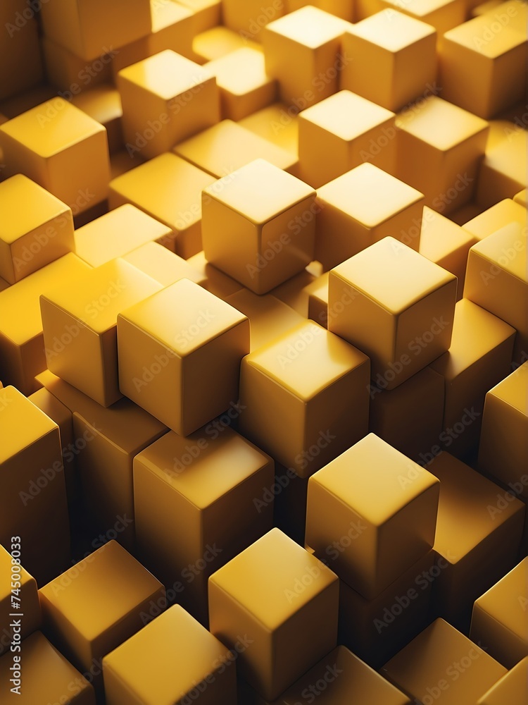 Aufkleber abstract composition of yellow d cubes from generative ai
