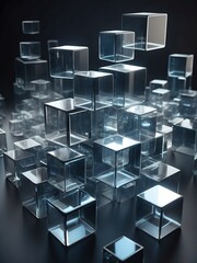 Abstract composition of transparent d cubes from Generative AI