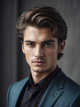 Portrait of a handsome elegant young man for fashion ad concept from Generative AI
