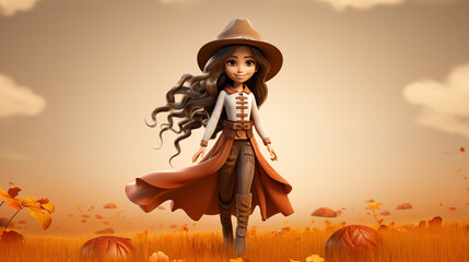 3d cartoon cowgirl with hat 