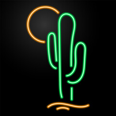 cactus neon sign, modern glowing banner design, colorful modern design trend on black background. Vector illustration.