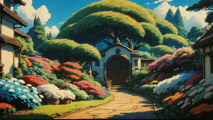 garden background in fairy tale style