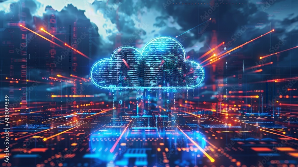 Poster cloud computing as the backbone of remote work and collaboration, enabling seamless digital transiti