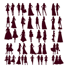 group of different type silhouettes women