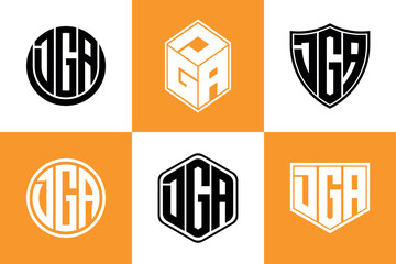 DGA initial letter geometric shape icon logo design vector. monogram, letter mark, circle, polygon, shield, symbol, emblem, elegant, abstract, wordmark, sign, art, typography, icon, geometric, shape
