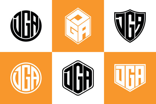 DGA initial letter geometric shape icon logo design vector. monogram, letter mark, circle, polygon, shield, symbol, emblem, elegant, abstract, wordmark, sign, art, typography, icon, geometric, shape