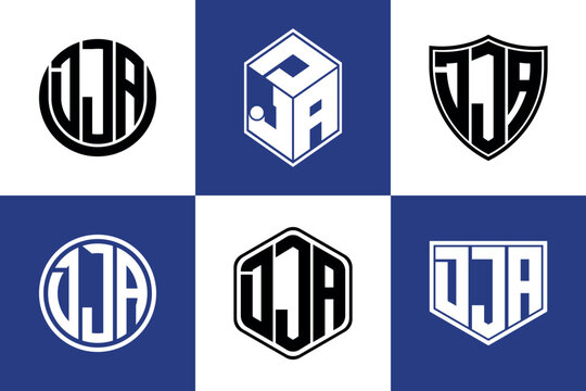 DJA initial letter geometric shape icon logo design vector. monogram, letter mark, circle, polygon, shield, symbol, emblem, elegant, abstract, wordmark, sign, art, typography, icon, geometric, shape