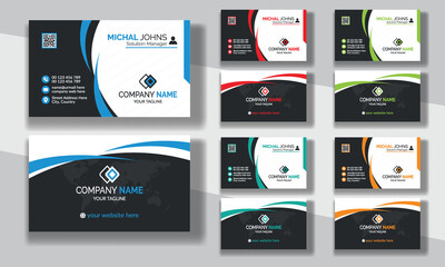 Creative modern clean corporate double-side business card template, personal visiting card, vector illustration, professional simple identity blue, red white and black elegant visiting card.