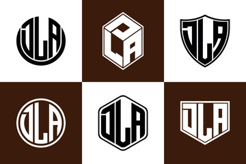 DLA initial letter geometric shape icon logo design vector. monogram, letter mark, circle, polygon, shield, symbol, emblem, elegant, abstract, wordmark, sign, art, typography, icon, geometric, shape