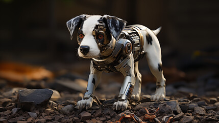 photograph dog robot in white background technology