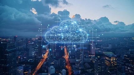 Foto op Canvas Envision a smart city powered by cloud computing, where AI and machine learning optimize everything from traffic to energy use © MAY