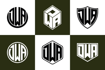 DWA initial letter geometric shape icon logo design vector. monogram, letter mark, circle, polygon, shield, symbol, emblem, elegant, abstract, wordmark, sign, art, typography, icon, geometric, shape