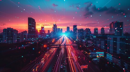 Envision a smart city powered by cloud computing, where AI and machine learning optimize everything from traffic to energy use - obrazy, fototapety, plakaty