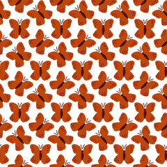 Butterfly seamless pattern. Children's style abstract insect in orange color. Funny Spring, summer floral garden pattern, Repeated background for wallpaper, wrapping, packing.