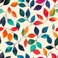 Fototapeta premium A stunning seamless pattern featuring beautiful leaf motifs in a watercolor style, perfect for backgrounds, textiles, and wallpapers. 