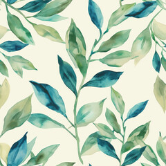A stunning seamless pattern featuring beautiful leaf motifs in a watercolor style, perfect for backgrounds, textiles, and wallpapers.