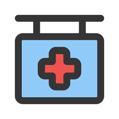 hospital sign line color icon