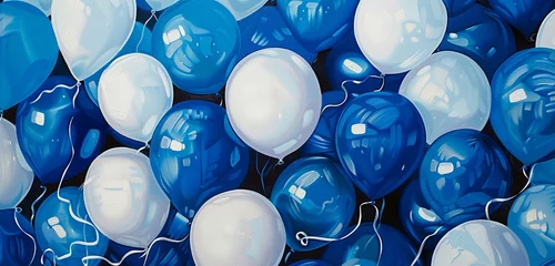 Fotobehang close up of blue and white balloons © Adan